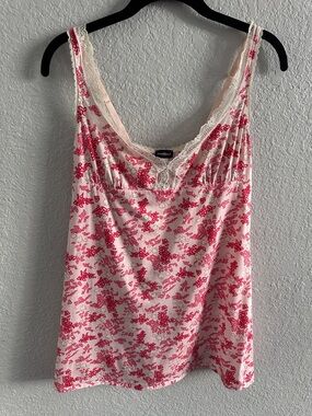Cosabella Lace Trim Camisole Pink Floral Cotton Tank Top Size M